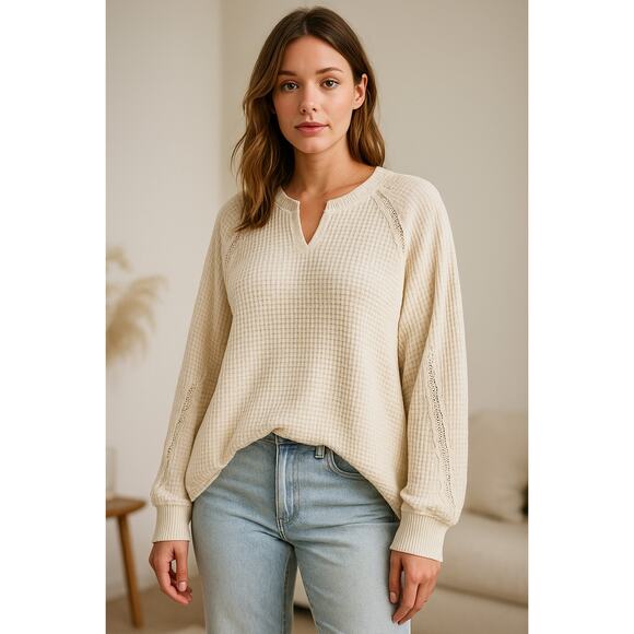 NWT American Eagle Cream Waffle Knit Oversized Top – Size Small - Picture 1 of 10